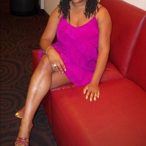 Purple/Hot Pink 100% Silk Ruffled Dress